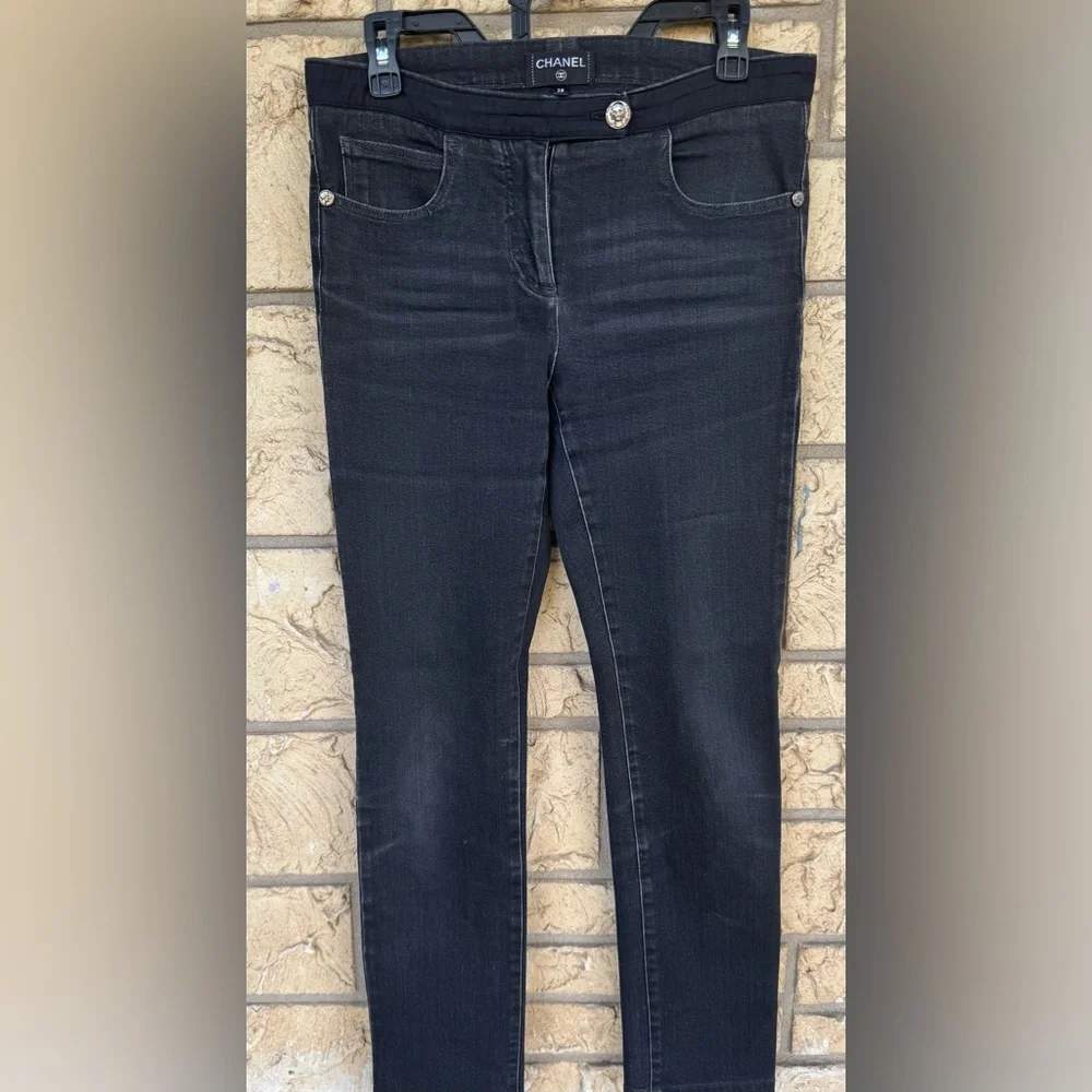 CHANEL Women's Dark Gray Straight Leg Jeans